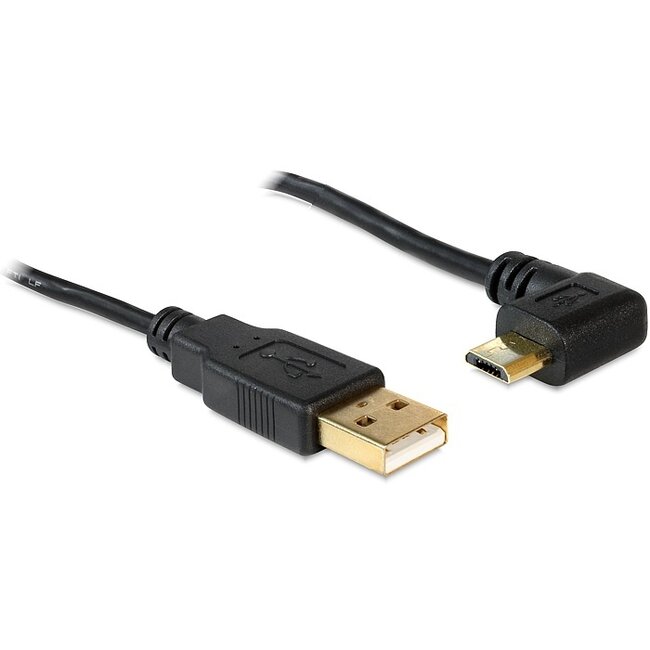 USB Micro B haaks naar USB-A kabel - USB2.0 - tot 2A / zwart - 0,50 meter