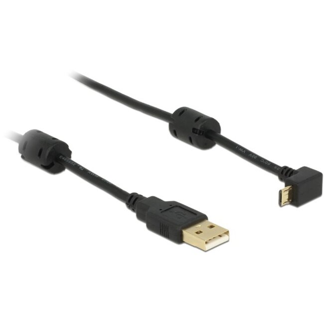 USB Micro B haaks naar USB-A kabel - USB2.0 - tot 1A / zwart - 1 meter