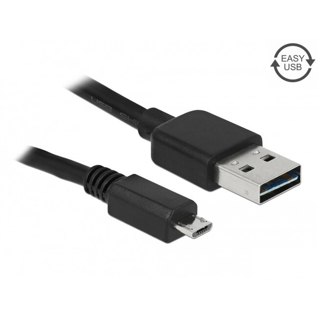 Micro USB naar Easy-USB-A kabel - USB2.0 - tot 2A / zwart - 0,50 meter