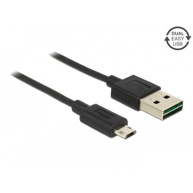 Easy-Micro USB naar Easy-USB-A kabel - USB2.0 - tot 2A / zwart - 0,20 meter