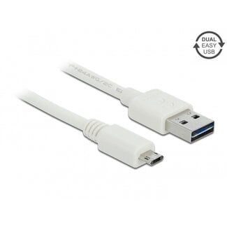DeLOCK Easy-Micro USB naar Easy-USB-A kabel - USB2.0 - tot 2A / wit - 1 meter