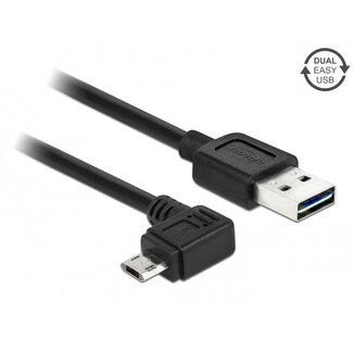 DeLOCK Easy-Micro USB haaks (links/rechts) naar Easy-USB-A kabel - USB2.0 - tot 2A / zwart - 0,50 meter