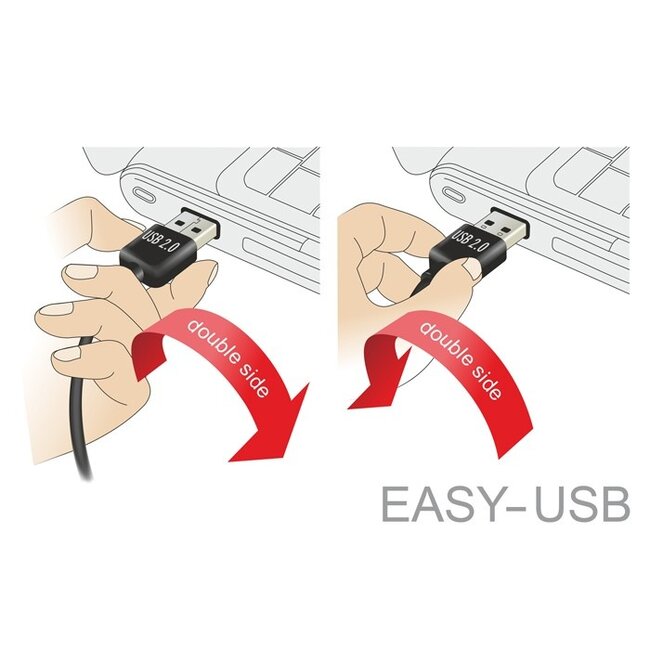 Easy-Micro USB haaks (links/rechts) naar Easy-USB-A kabel - USB2.0 - tot 2A / zwart - 1 meter