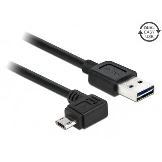 DeLOCK Easy-Micro USB haaks (links/rechts) naar Easy-USB-A kabel - USB2.0 - tot 2A / zwart - 2 meter