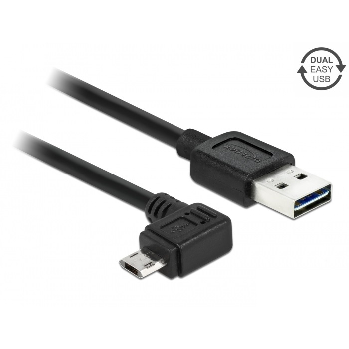 DeLOCK Haakse Easy-USB Micro B naar Easy-USB-A kabel - USB2.0 - tot 2A / zwart - 3 meter