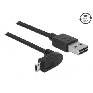 DeLOCK Easy-Micro USB haaks (boven/beneden) naar Easy-USB-A kabel - USB2.0 - tot 2A / zwart - 0,50 meter