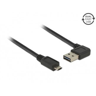 DeLOCK Easy-Micro USB naar Easy-USB-A haaks (links/rechts) kabel - USB2.0 - tot 2A / zwart - 1 meter