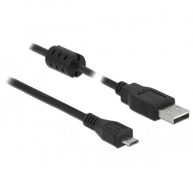 Micro USB naar USB-A kabel met ferriet kern - USB2.0 - tot 2A / zwart - 0,50 meter