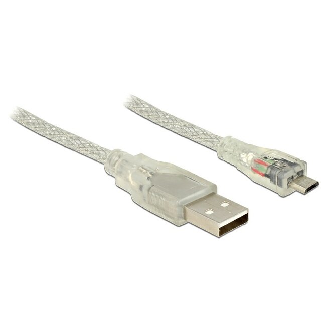 USB Micro B naar USB-A kabel - USB2.0 - tot 2A / transparant - 3 meter