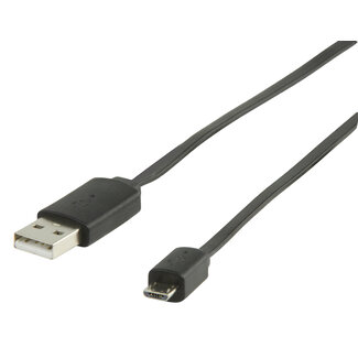 Nedis USB Micro B naar USB-A platte kabel - USB2.0 - tot 1A / zwart - 1 meter