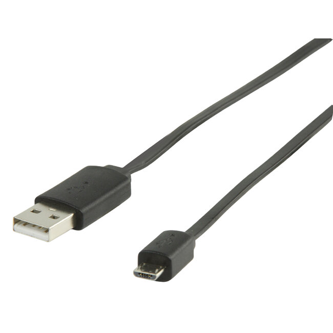 USB Micro B naar USB-A platte kabel - USB2.0 - tot 1A / zwart - 1 meter