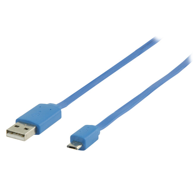 USB Micro B naar USB-A platte kabel - USB2.0 - tot 1A / blauw - 1 meter