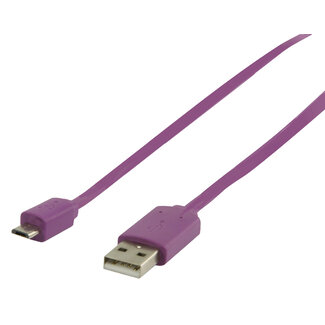 Nedis USB Micro B naar USB-A platte kabel - USB2.0 - tot 1A / paars - 1 meter