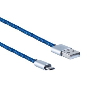 S-Impuls USB Micro B naar USB-A kabel - USB2.0 - tot 2A / blauw nylon - 0,90 meter