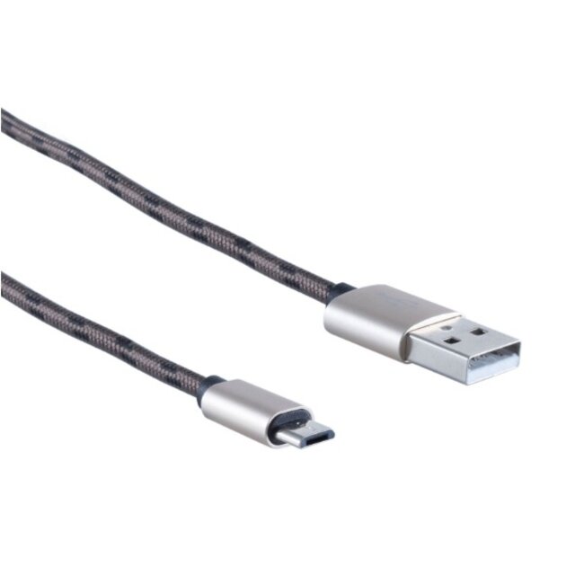 USB Micro B naar USB-A kabel - USB2.0 - tot 2A / bruin nylon - 0,30 meter