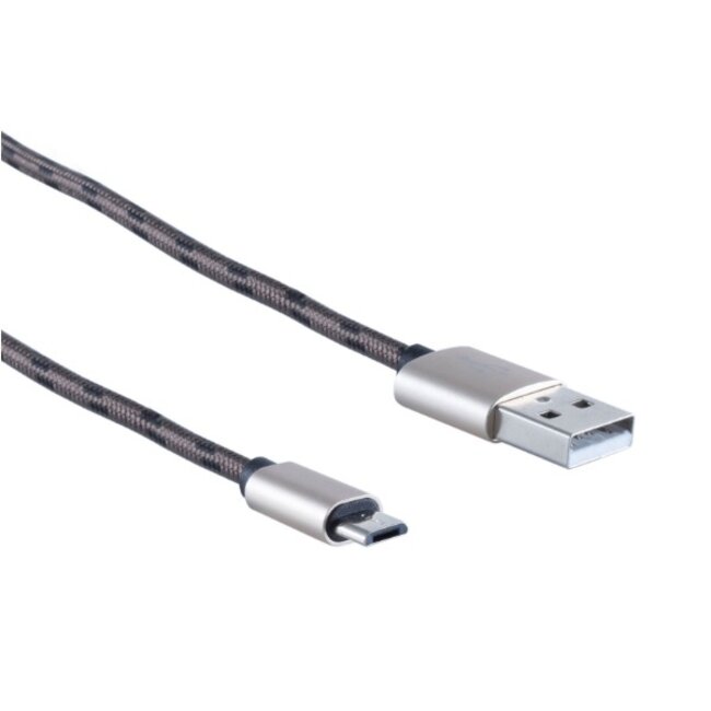 USB Micro B naar USB-A kabel - USB2.0 - tot 2A / bruin nylon - 0,90 meter