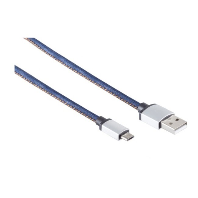 USB Micro B naar USB-A kabel - USB2.0 - tot 2A / blauw jeans - 1 meter