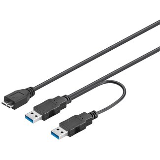 Goobay USB Micro B naar 2x USB-A Y-kabel - USB3.0 - tot 0,9A / zwart - 0,20 meter