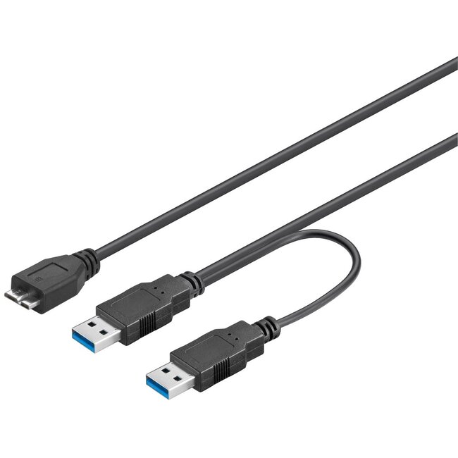 USB Micro B naar 2x USB-A Y-kabel - USB3.0 - tot 0,9A / zwart - 0,20 meter