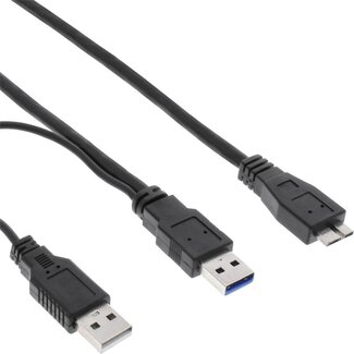 InLine USB Micro B naar 2x USB-A Y-kabel - USB3.0 - tot 2A / zwart - 2 meter