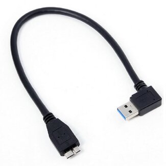Universal USB Micro B naar haakse USB-A kabel - USB3.0 - tot 2A / zwart - 0,25 meter