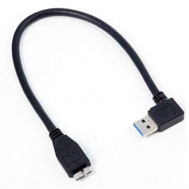 USB Micro B naar haakse USB-A kabel - USB3.0 - tot 2A / zwart - 0,25 meter