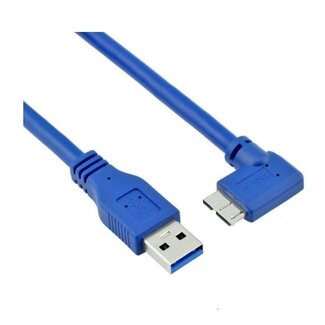 Coretek USB Micro B haaks naar USB-A kabel - USB3.0 - tot 2A / blauw - 0,30 meter