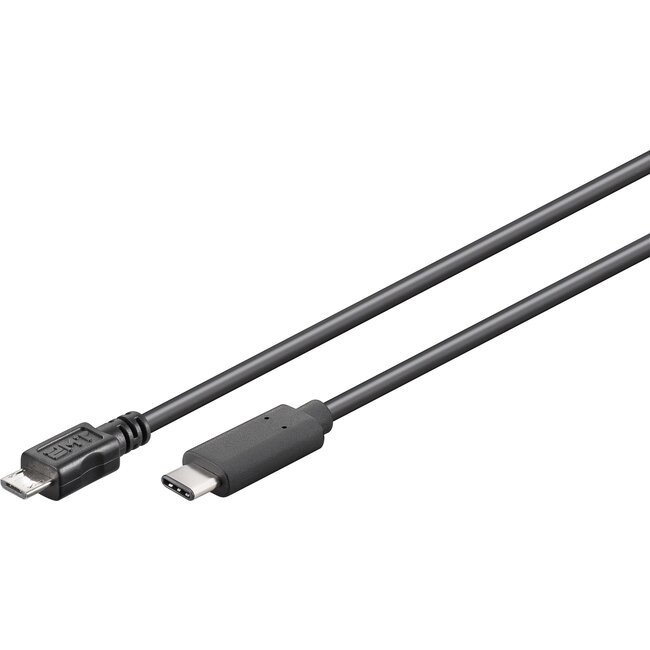 USB Micro B naar USB-C kabel - USB2.0 - tot 2A / zwart - 1,8 meter