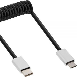 InLine InLine USB Micro B naar USB-C spiraalkabel - USB2.0 - tot 2A / zwart - 2 meter