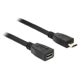 DeLOCK USB Micro B naar USB Micro B verlengkabel - USB2.0 - tot 2A / zwart - 0,50 meter