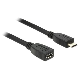 DeLOCK USB Micro B naar USB Micro B verlengkabel - USB2.0 - tot 2A / zwart - 1 meter