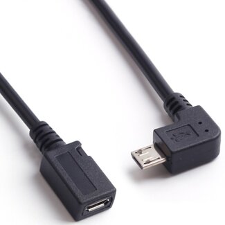 Coretek USB Micro B haaks naar USB Micro B verlengkabel - USB2.0 - tot 1A / zwart - 0,25 meter