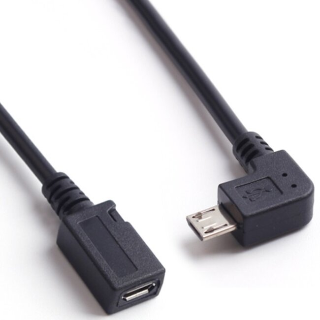 USB Micro B haaks naar USB Micro B verlengkabel - USB2.0 - tot 1A / zwart - 0,25 meter