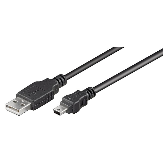 USB Mini B naar USB-A kabel - USB2.0 - tot 2A / zwart - 0,15 meter