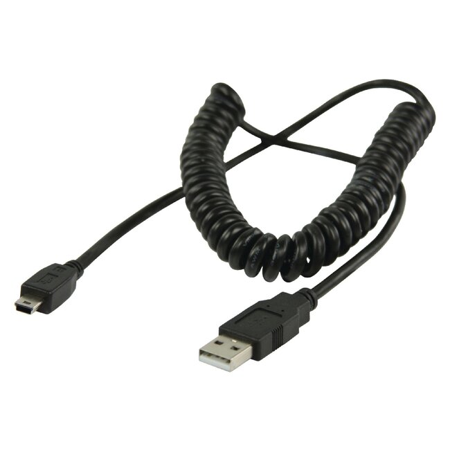 USB Mini B naar USB-A spiraalkabel - USB2.0 - tot 2A / zwart - 0,60 meter