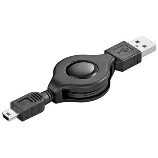 S-Impuls USB Mini B naar USB-A uittrekbare kabel - USB2.0 - tot 1A / zwart - 0,70 meter