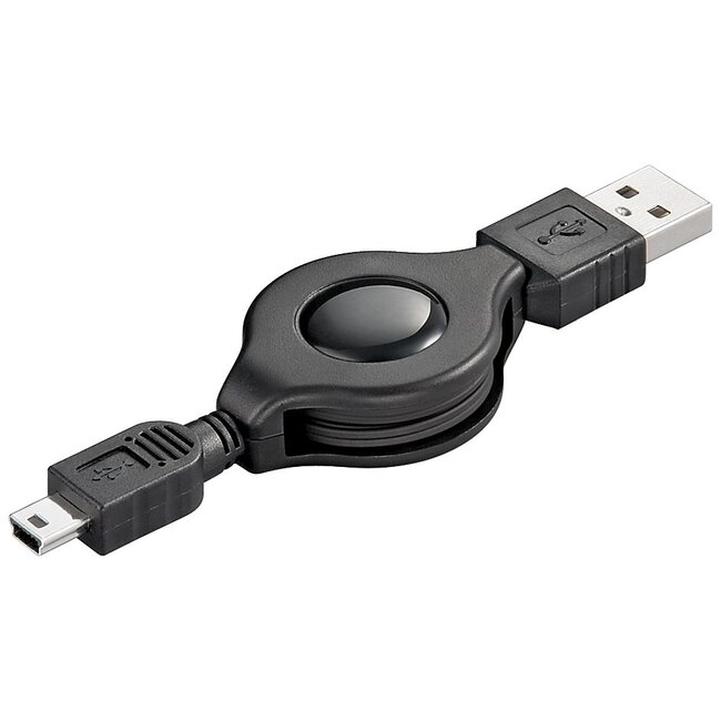 USB Mini B naar USB-A uittrekbare kabel - USB2.0 - tot 1A / zwart - 0,70 meter