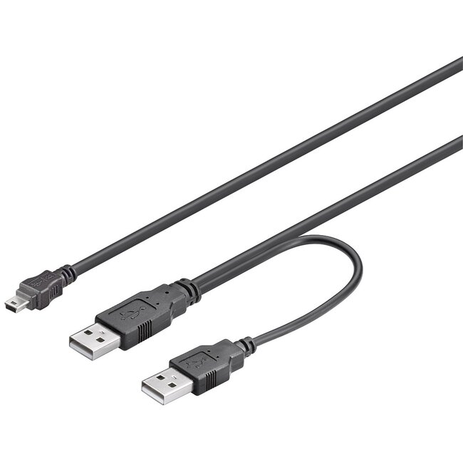 USB Mini B naar 2x USB-A Y-kabel - USB2.0 - tot 1A / zwart - 0,50 meter