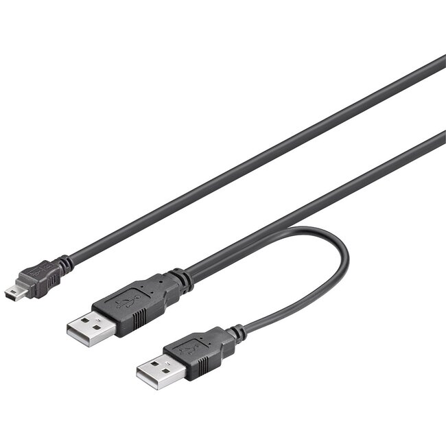 USB Mini B naar 2x USB-A Y-kabel - USB2.0 - tot 1A / zwart - 1 meter