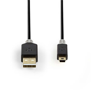 Nedis USB Mini B naar USB-A kabel - USB2.0 - tot 2A / zwart - 2 meter