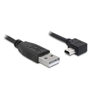 DeLOCK USB Mini B haaks naar USB-A kabel - USB2.0 - tot 2A / zwart - 1 meter