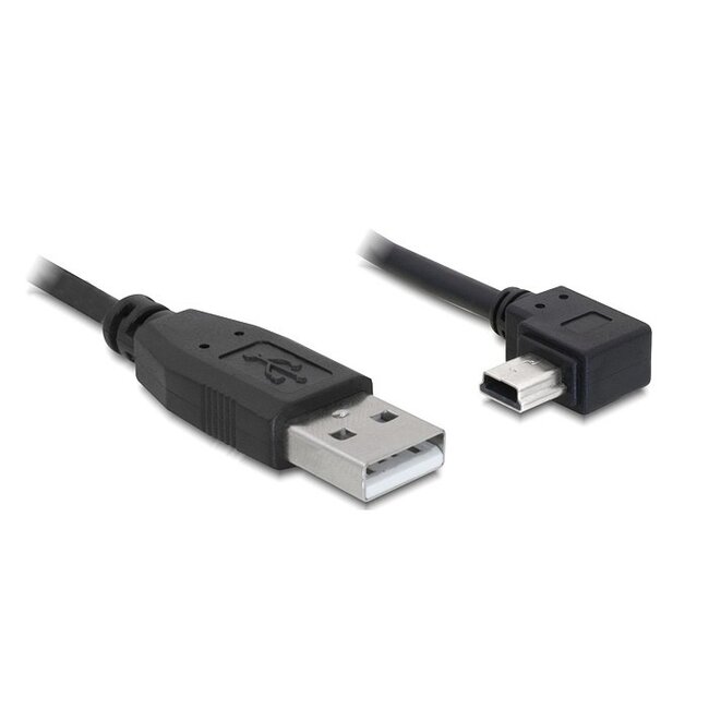 USB Mini B haaks naar USB-A kabel - USB2.0 - tot 2A / zwart - 1 meter