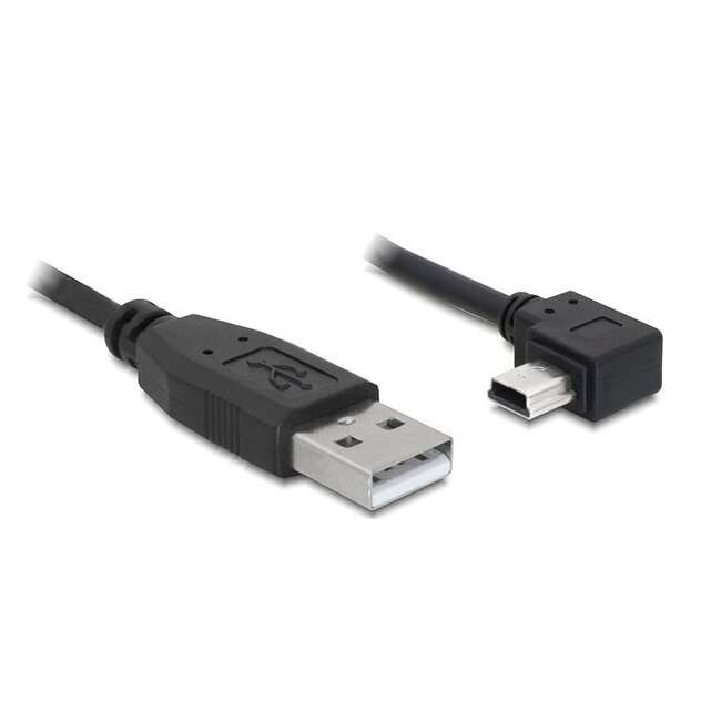 USB Mini B haaks naar USB-A kabel - USB2.0 - tot 2A / zwart - 2 meter