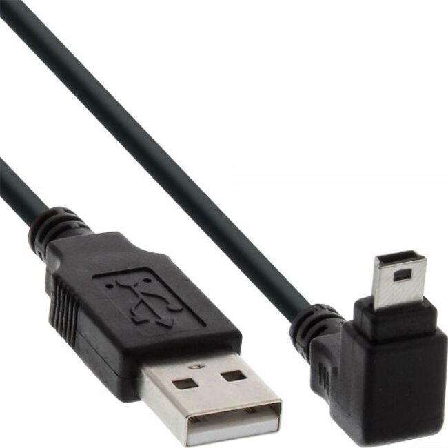 USB Mini B haaks naar USB-A kabel - USB2.0 - tot 1A / zwart - 2 meter