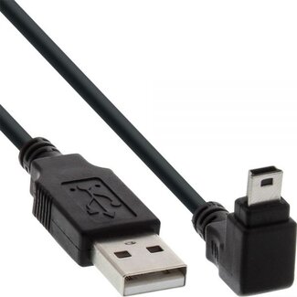 InLine USB Mini B haaks naar USB-A kabel - USB2.0 - tot 1A / zwart - 3 meter