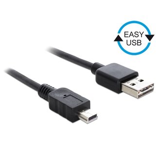 DeLOCK Mini USB naar Easy-USB-A kabel - USB2.0 - tot 2A / zwart - 0,50 meter