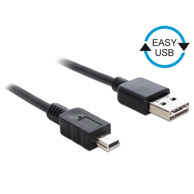Mini USB naar Easy-USB-A kabel - USB2.0 - tot 2A / zwart - 0,50 meter