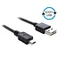 Mini USB naar Easy-USB-A kabel - USB2.0 - tot 2A / zwart - 1 meter
