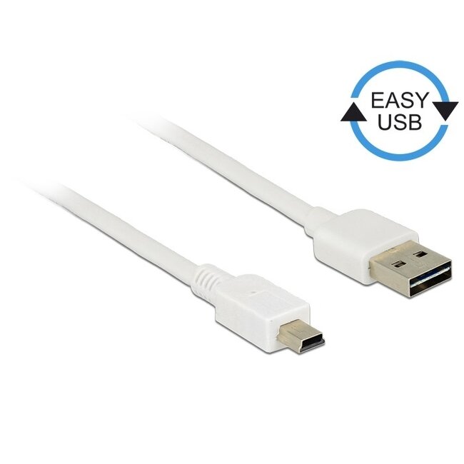 Mini USB naar Easy-USB-A kabel - USB2.0 - tot 2A / wit - 1 meter