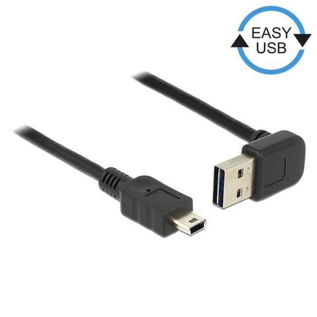 Mini USB naar Easy-USB-A haaks (boven/beneden) kabel - USB2.0 - tot 2A / zwart - 3 meter